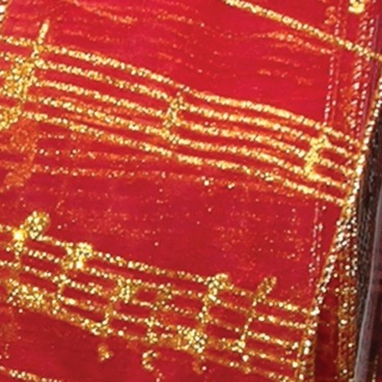 The Ribbon People Sheer Red and Gold Mozart Notes Wired Craft Ribbon 3" x 27 Yards